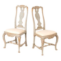 Antique Pair of Rococo Side Chairs Painted Gray, from Sweden