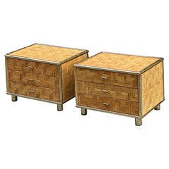 Pair of Woven Bamboo Texture Nightstands with Brass Bamboo Edges, 1950s