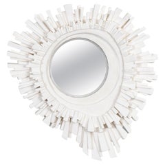 French White Plaster Sunburst Mirror, 21st Century