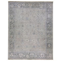 Apadana's Artisan Collection Light Gray Handmade Floral Indian Wool Rug