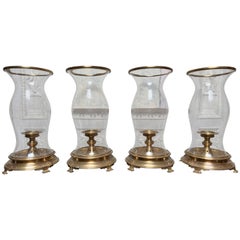 Set of Four Large Brass and Glass Hurricanes by Chapman