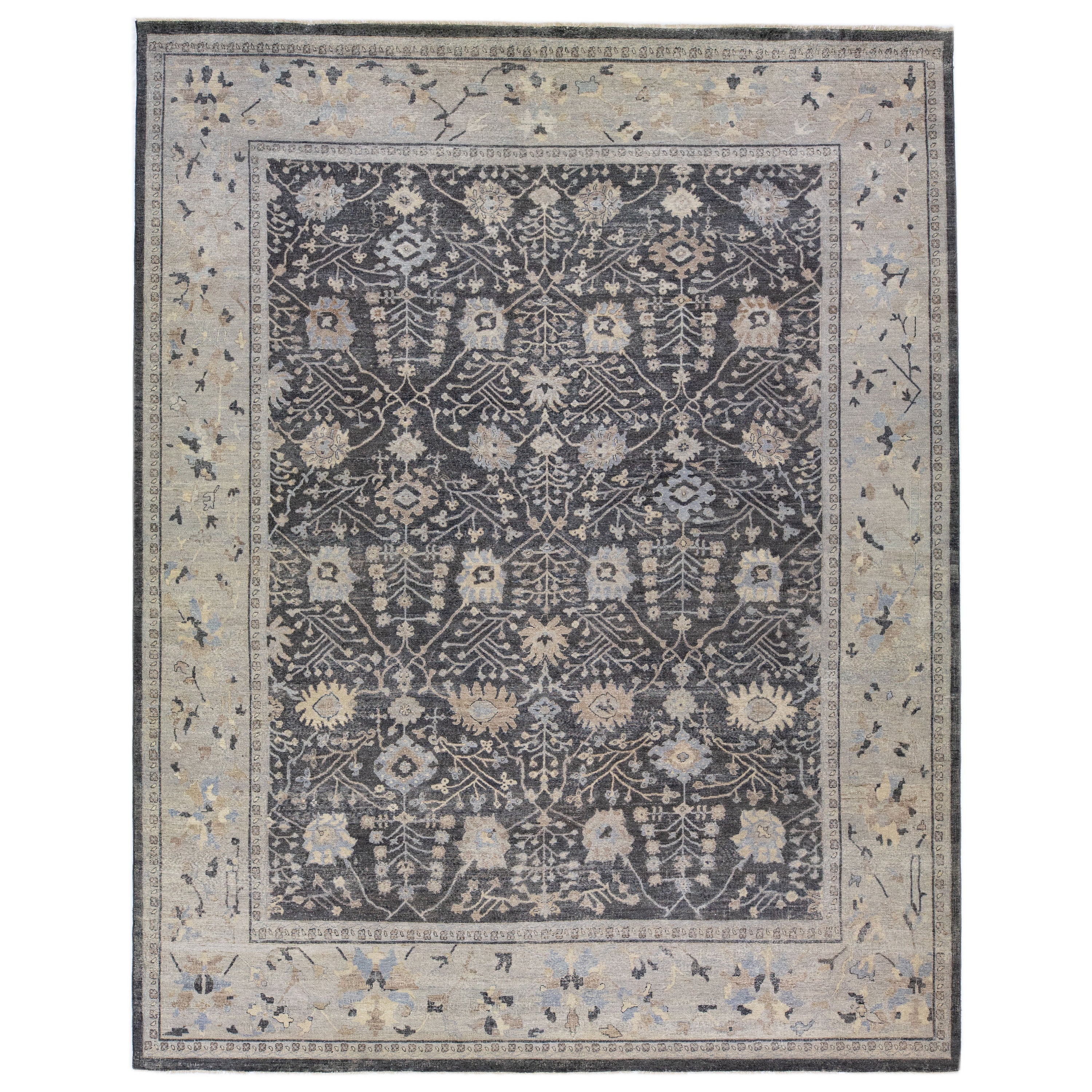 Apadana's Artisan Collection Handmade Charcoal Wool Rug with Allover Motif