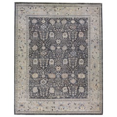 Apadana's Artisan Collection Handmade Charcoal Wool Rug with Allover Motif