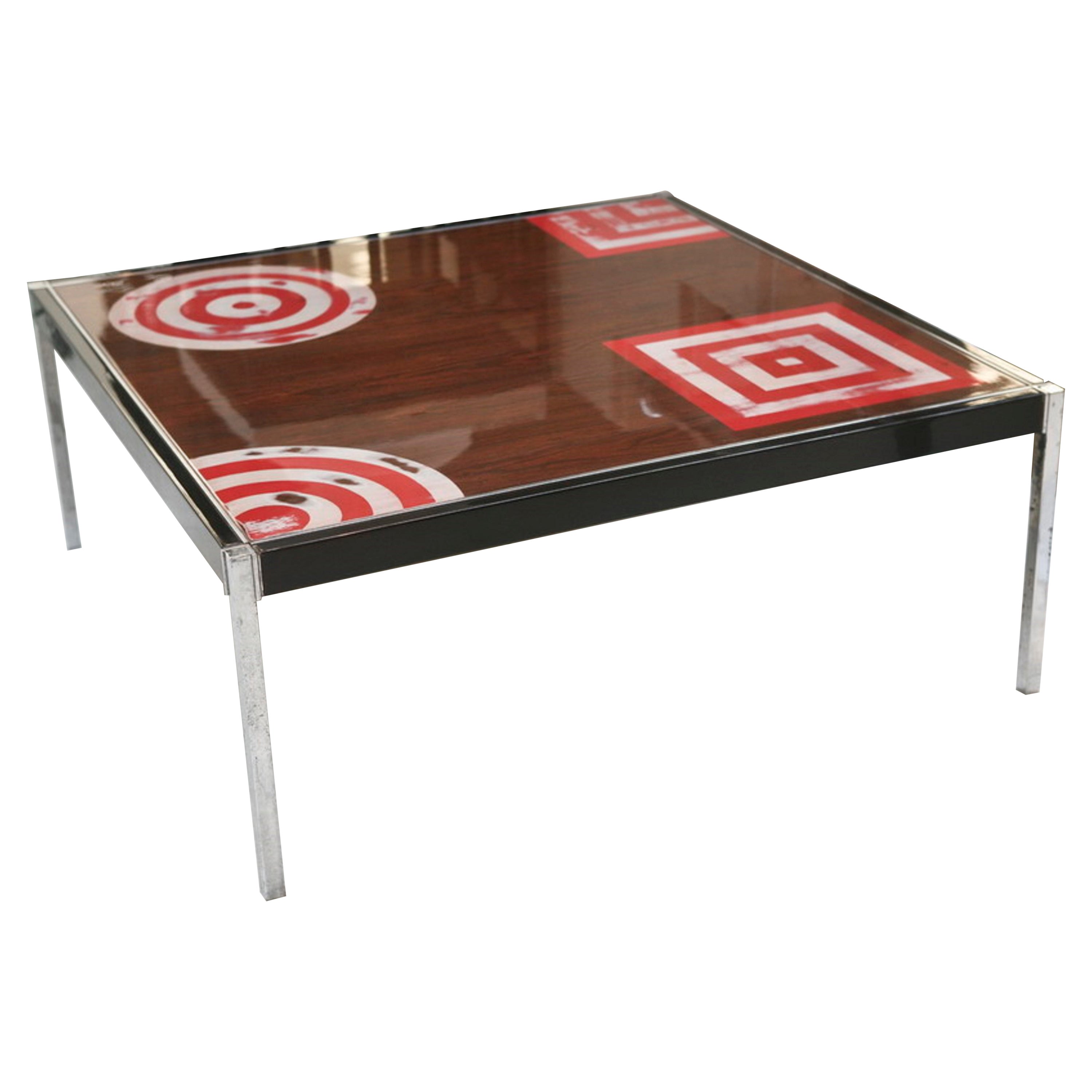Coffe Table in wood and chromed bronze, 60°, Country France