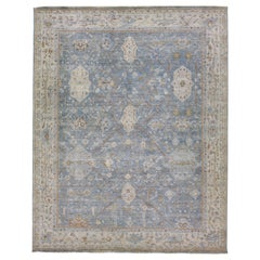 Apadana's Persian Tabriz Style Handmade Floral Blue Wool Rug