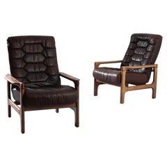 Vintage 1970s Scandinavian Leather Armchairs, A Pair