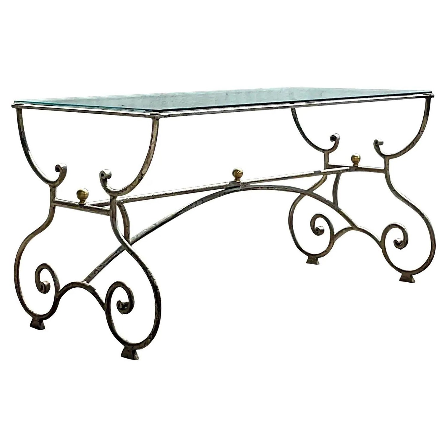 Vintage Regency Patinated Scroll Console Table For Sale