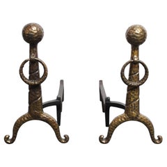 Pair of Arts and Crafts Hammered Cast-Metal Andirons