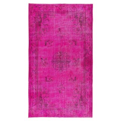 5.6x9.8 Ft Vintage Hand-Made Art Deco Chinese Design Rug Over-Dyed in Hot Pink