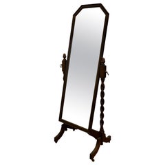 Antique Oak Barley Twist Cheval Mirror