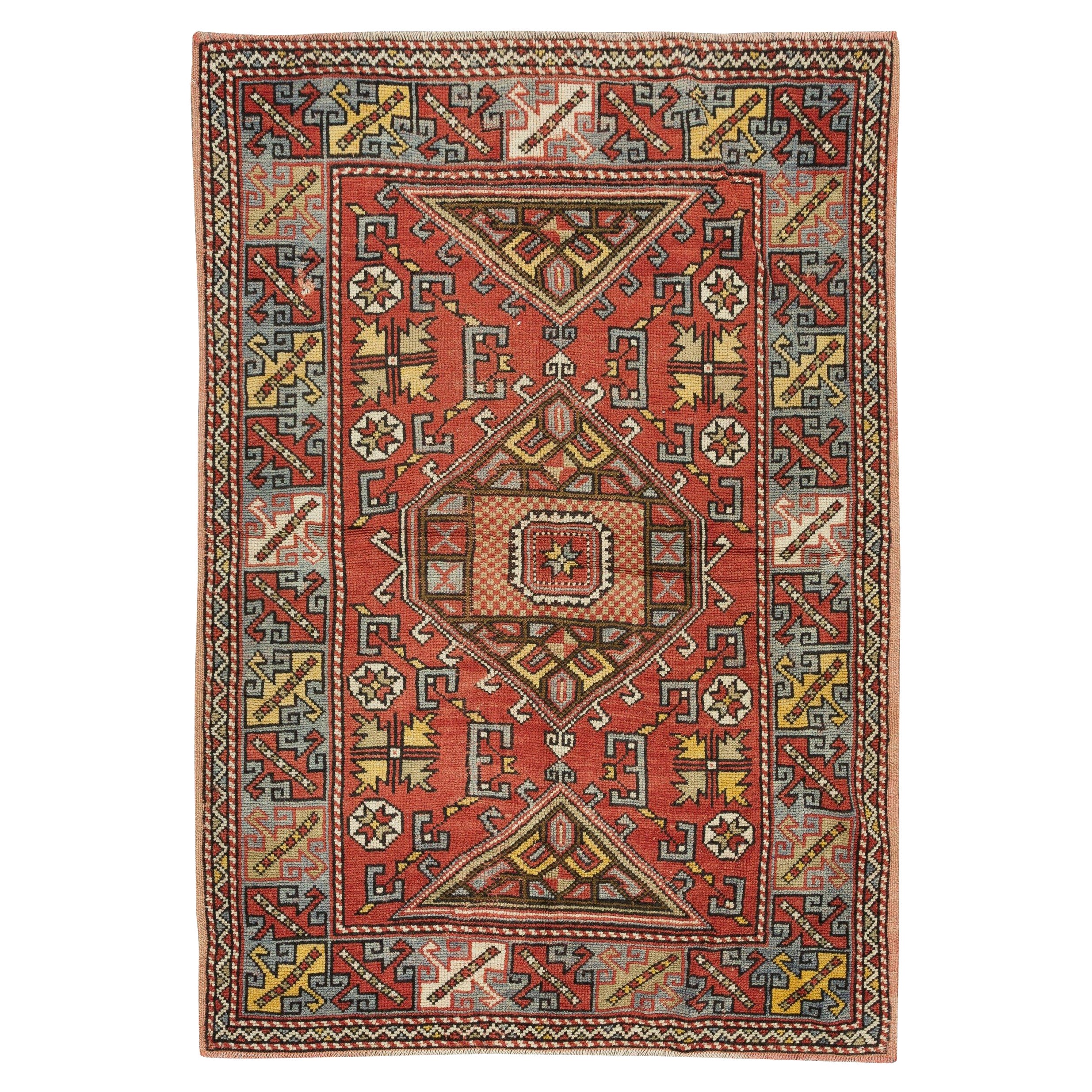 Turkish Rug Hand Knotted Semi Antique Dosemealti Red and Blue