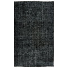 5.6x9 Ft Modern Anatolian Area Rug Over-Dyed in Black, Vintage Handmade Carpet