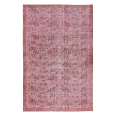 6.5x9.9 Ft Vintage Handmade Turkish Area Rug OverDyed in Pink with Floral Design