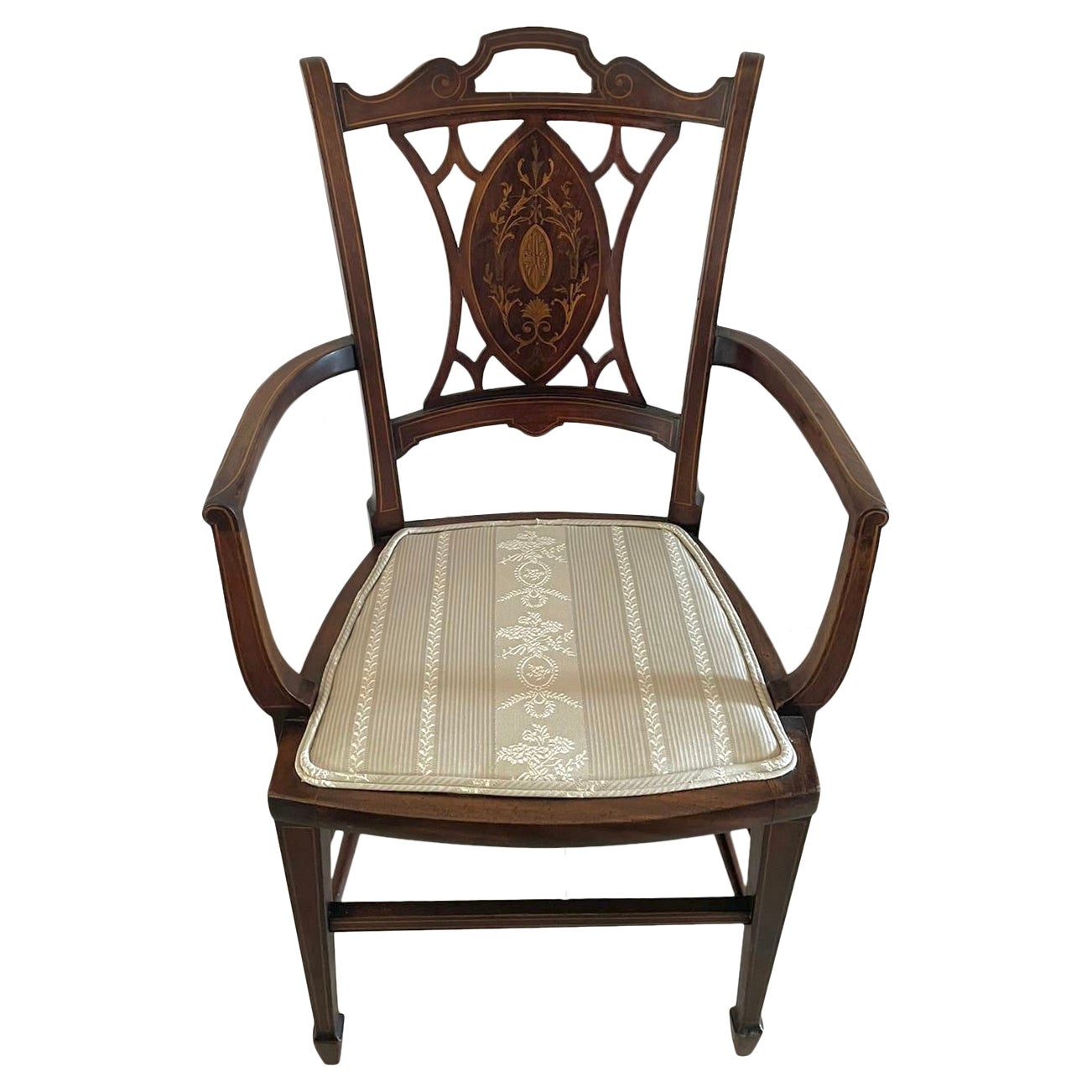 Antique Edwardian Inlaid Mahogany Armchair For Sale