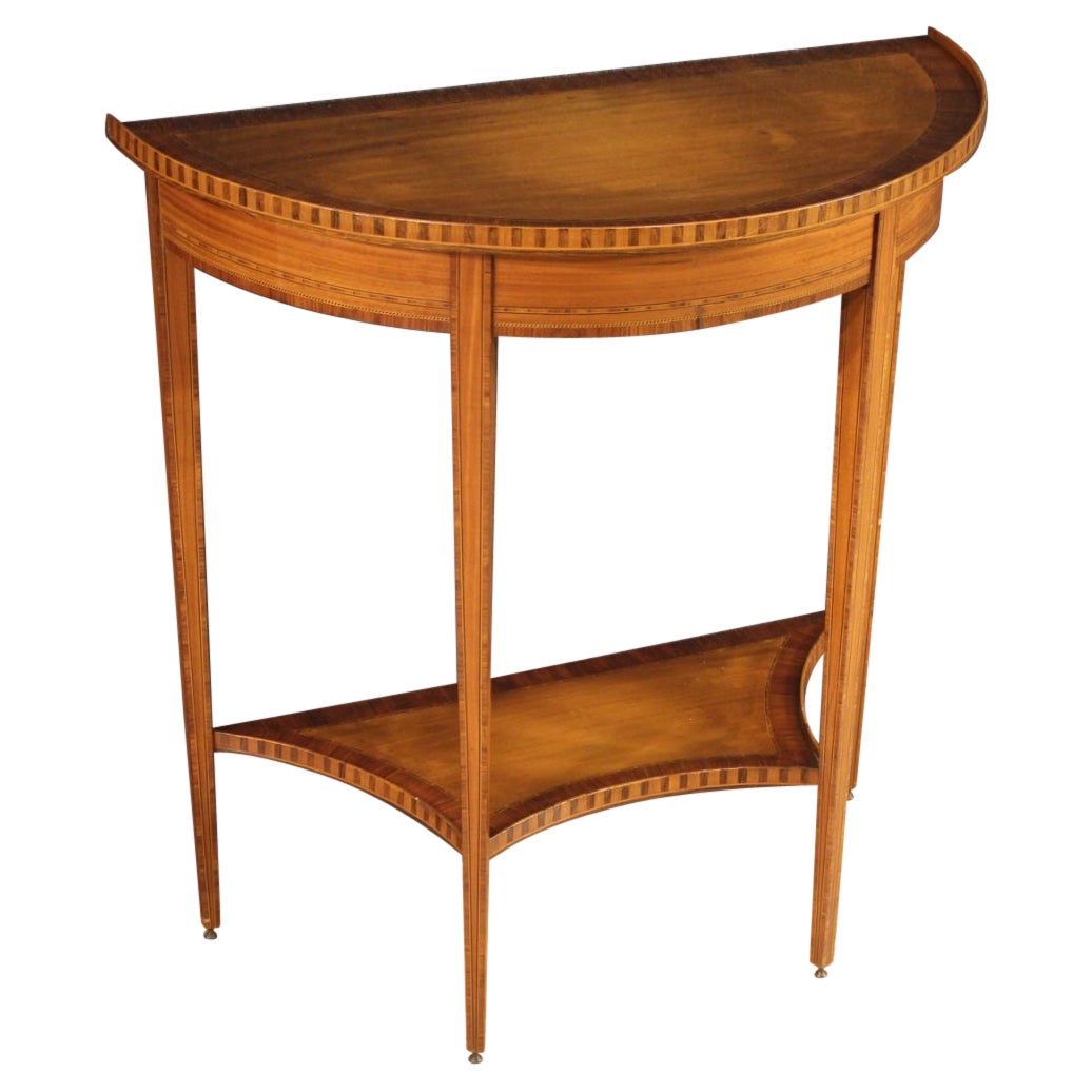 20th Century Inlaid Wood Italian Louis XVI Style Demilune Console Table, 1960