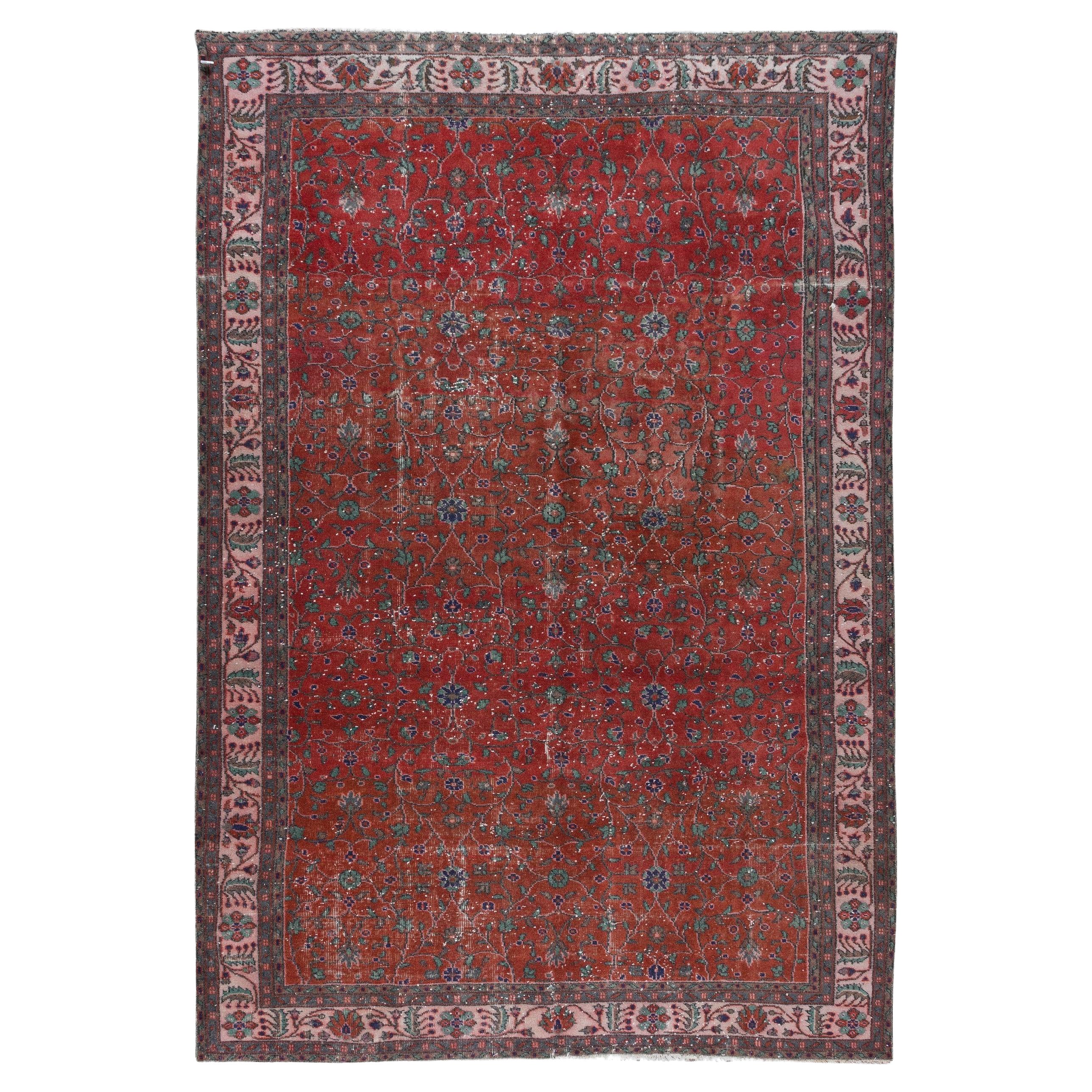 7x10.4 Ft Traditional Handmade Vintage Turkish Rug in Red, Beige, Blue and Green
