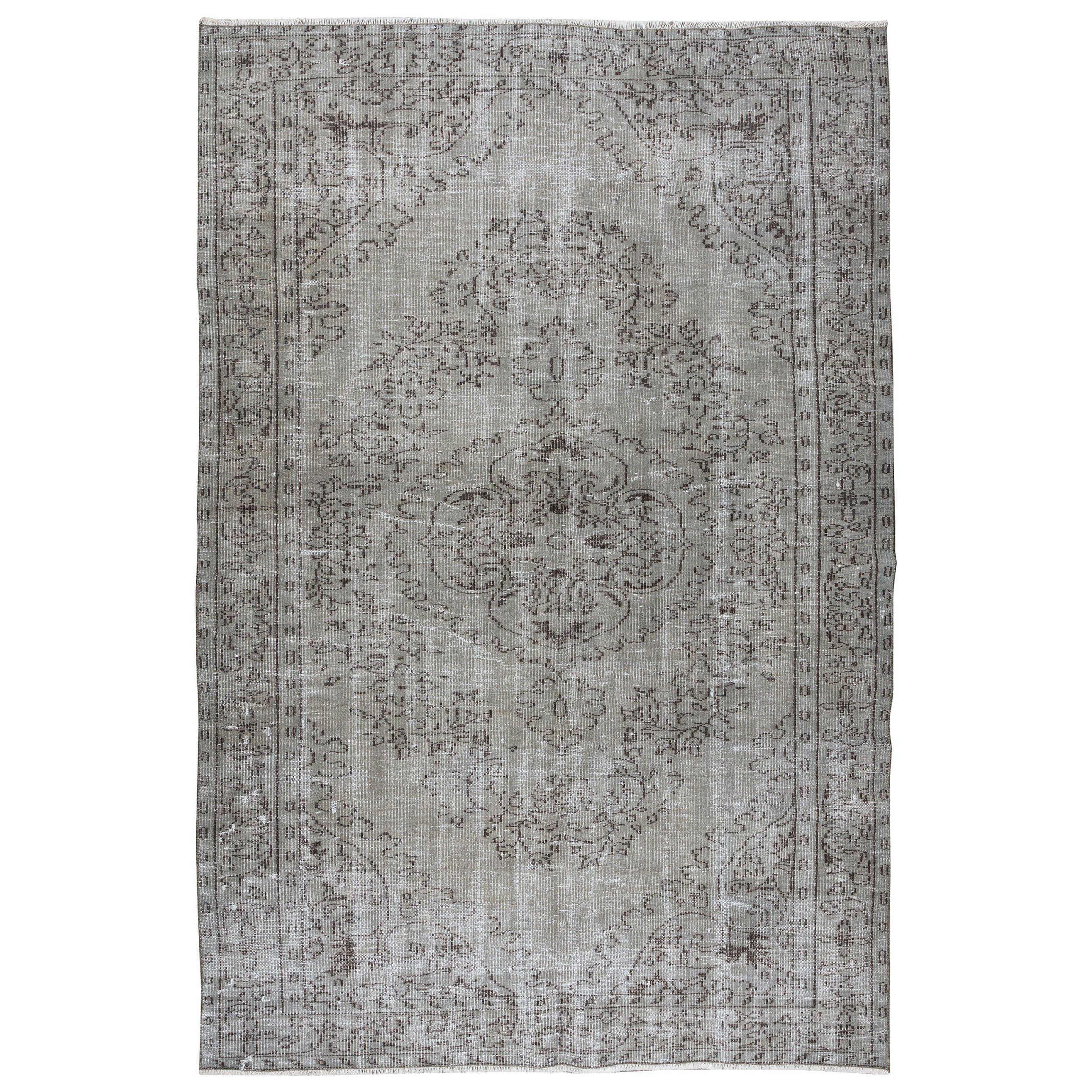 Handmade Vintage Turkish Area Rug Over-Dyed in Grey 4 Modern Interiors For Sale