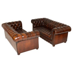 Pair of Antique Leather Chesterfield Sofas