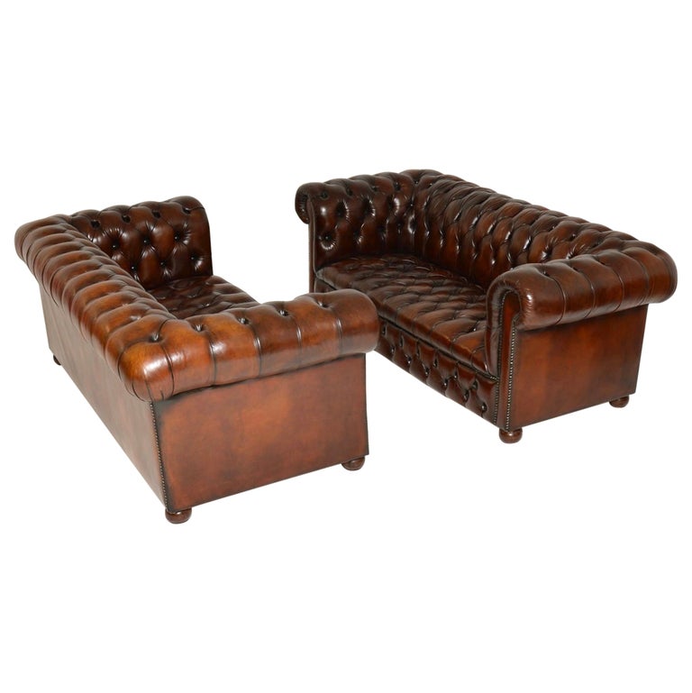 Pair of Antique Leather Chesterfield Sofas For Sale at 1stDibs