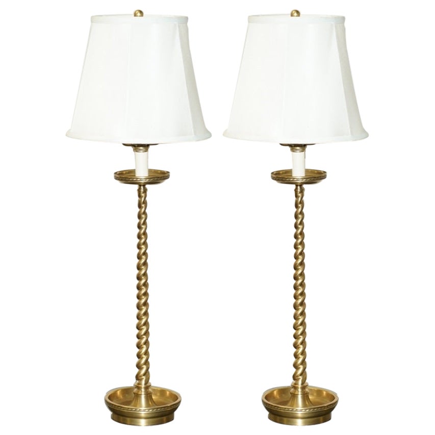 Stunning Pair of Brand New Tall Brass Ralph Lauren Gilt Turned Table Desk Lamps