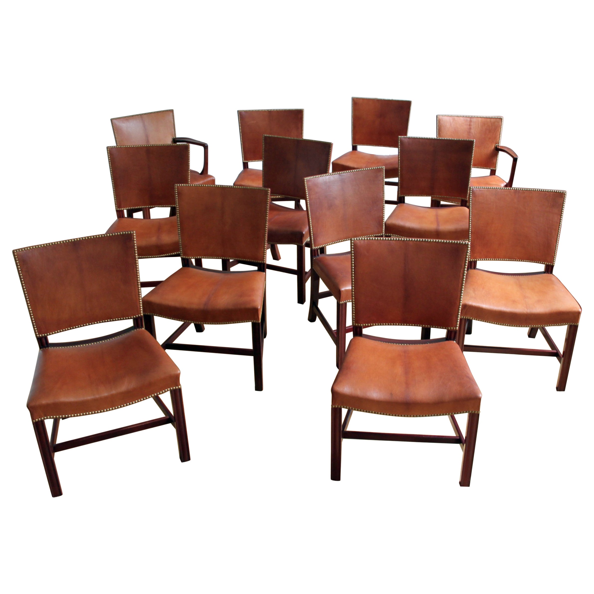 Set of 12 Kaare Klint Red Chairs, Niger Leather, Mahogany