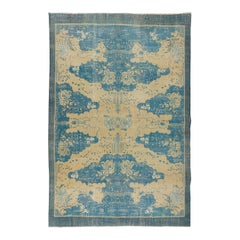 7x10.2 Ft Vintage Hand Knotted Turkish Area Rug, Unique Carpet in Beige & Blue