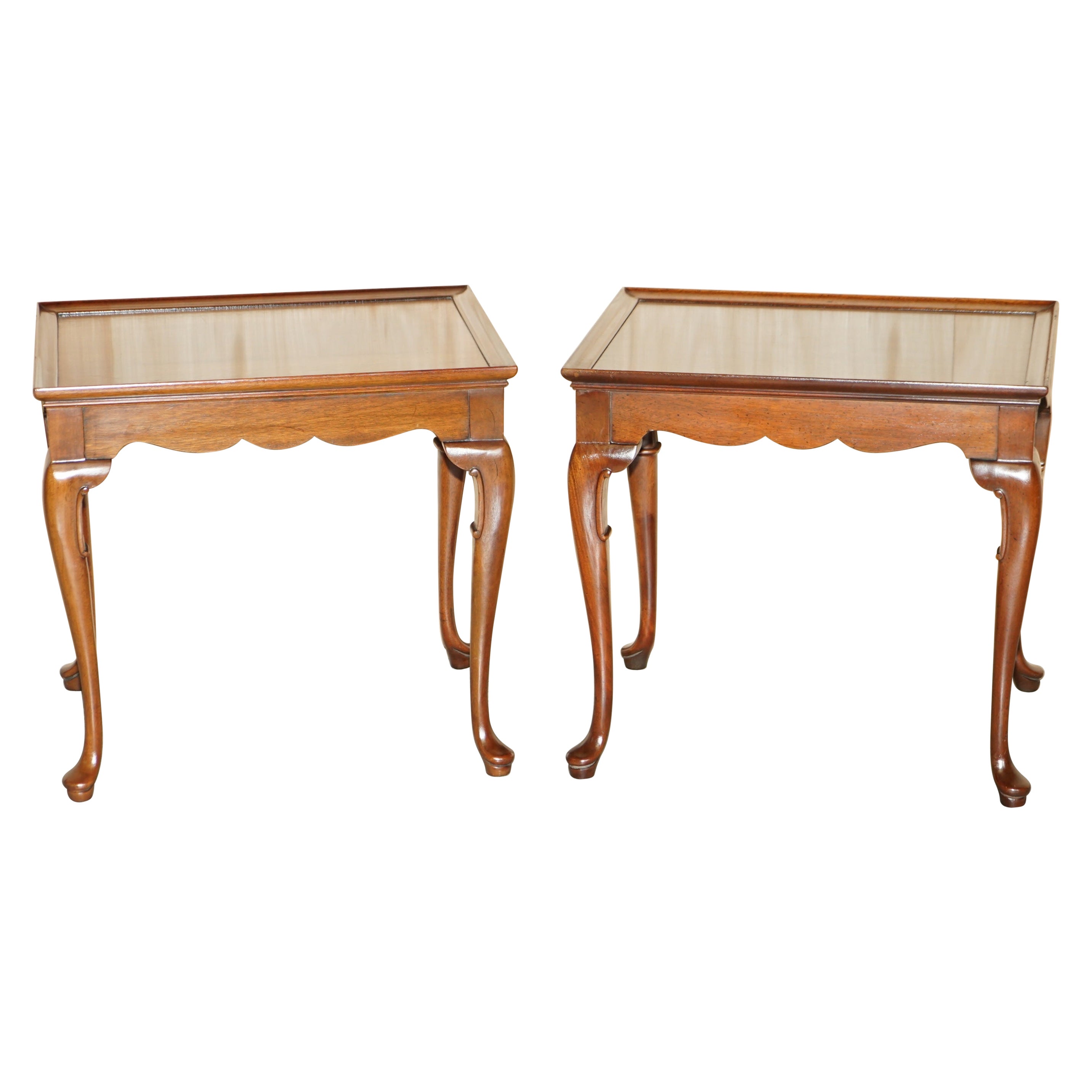 We are delighted to offer for sale this lovely pair of Georgian Irish style Antique Victorian mahogany side end tables

A good looking well made and decorative pair, the elegant cabriolet legs are hand carved with Georgian Irish details to the