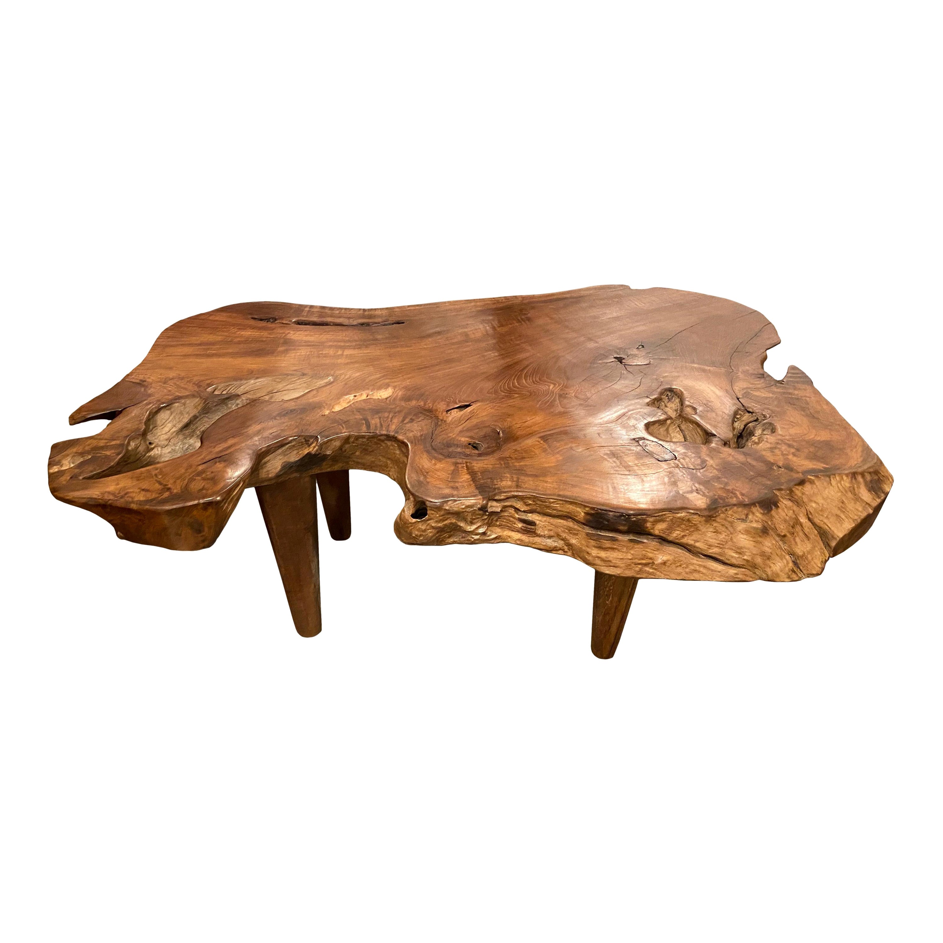Table basse Andrianna Shamaris en bois de teck à bord vif à simple dalle en vente