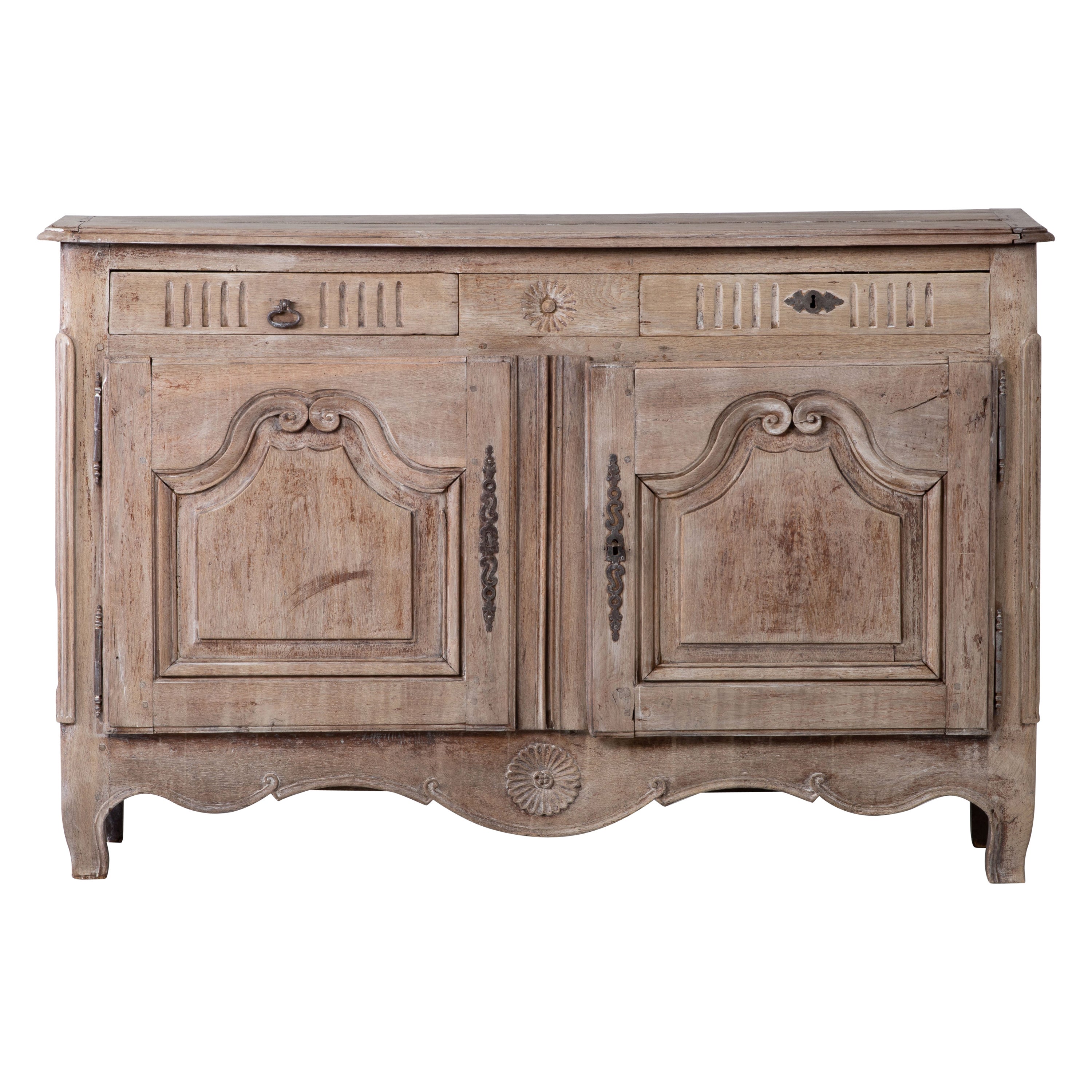 19th Century French Provencal Bleached Oak Buffet Cabinet For Sale