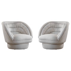 Vladimir Kagan Crescent Lounge Chairs in Italian White Boucle