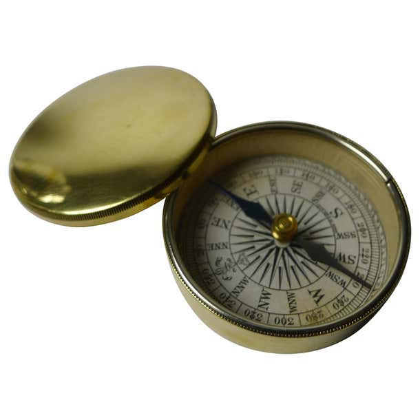Compass In English Antique English Brass Cased Compass, c.1920 at 1stDibs