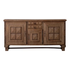 Bleached Solid Oak Credenza with Graphic Details, France, 1940s