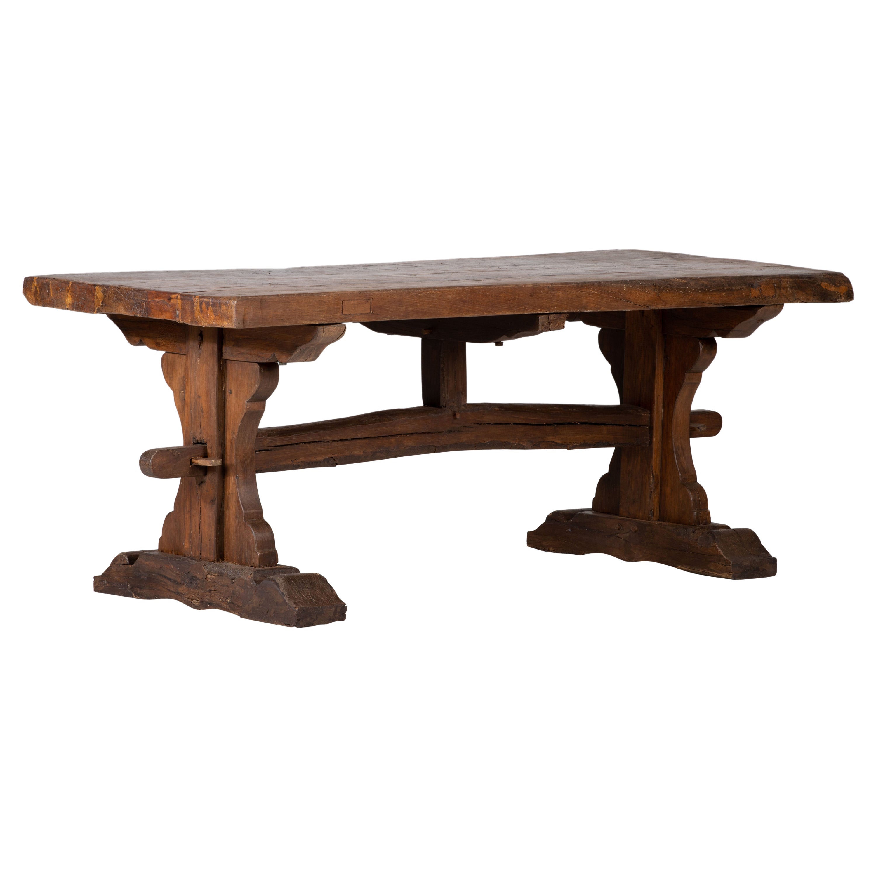 19th Century French Provincial Oak Farmhouse Dining Table, Rustic For Sale