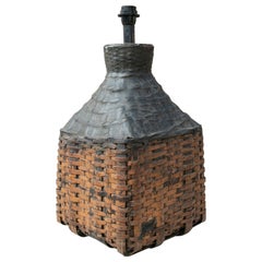 Wicker Table Lamp with Black Painted Top