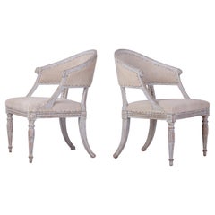 19th c. Pair of Swedish Gustavian Armchairs with Lion Heads in Original Paint