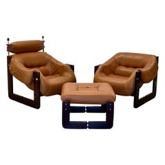 Mid-Century Modern Percival Lafer Lounge Chairs, Ottoman, Brazilian Rosewood
