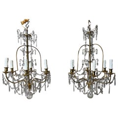 Pair of French Brass and Crystal Chandeliers