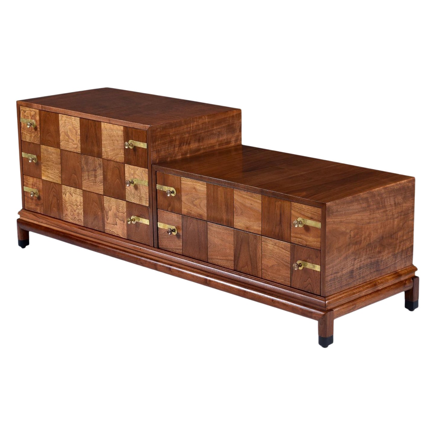 Renzo Rutili für John Stuart 3-Piece Checker Parkett Campaigner Style Credenza im Angebot