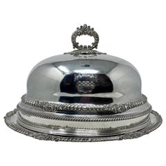 Antique English Sheffield Silver-Plate Meat Dome and Tray, Circa 1860