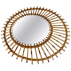 Retro Mid Century Spanish Sunburst Or Flower Shaped Mirror In Rattan