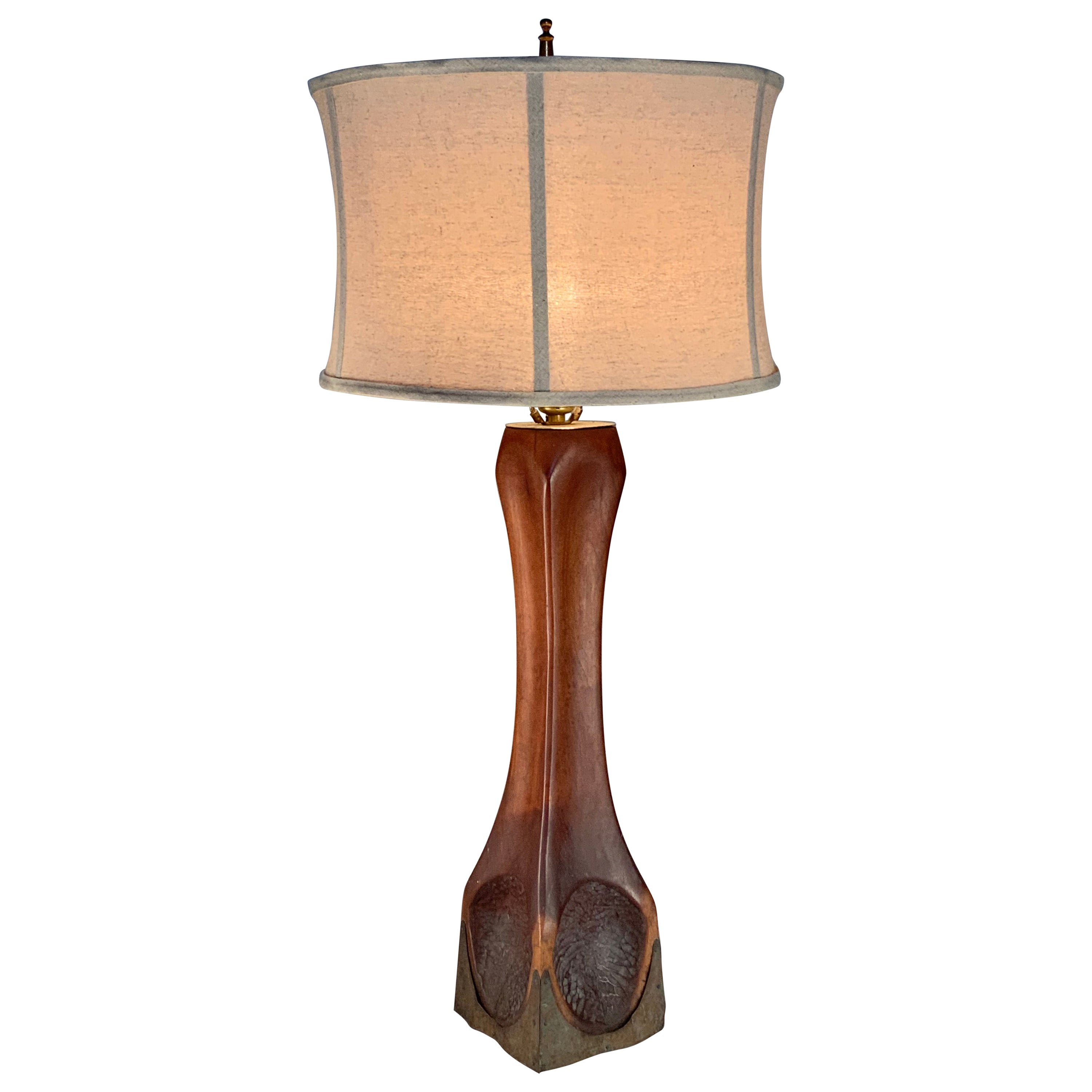Vintage 1950's Black Walnut & Copper Studio Table Lamp For Sale