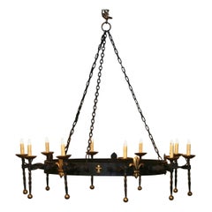 Early 20th Century French Wrought Iron Ten-Light Chandelier with Fleurs-de-Lys