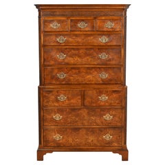 Baker Furniture Chippendale Burled Walnut Ten-Drawer Highboy Dresser