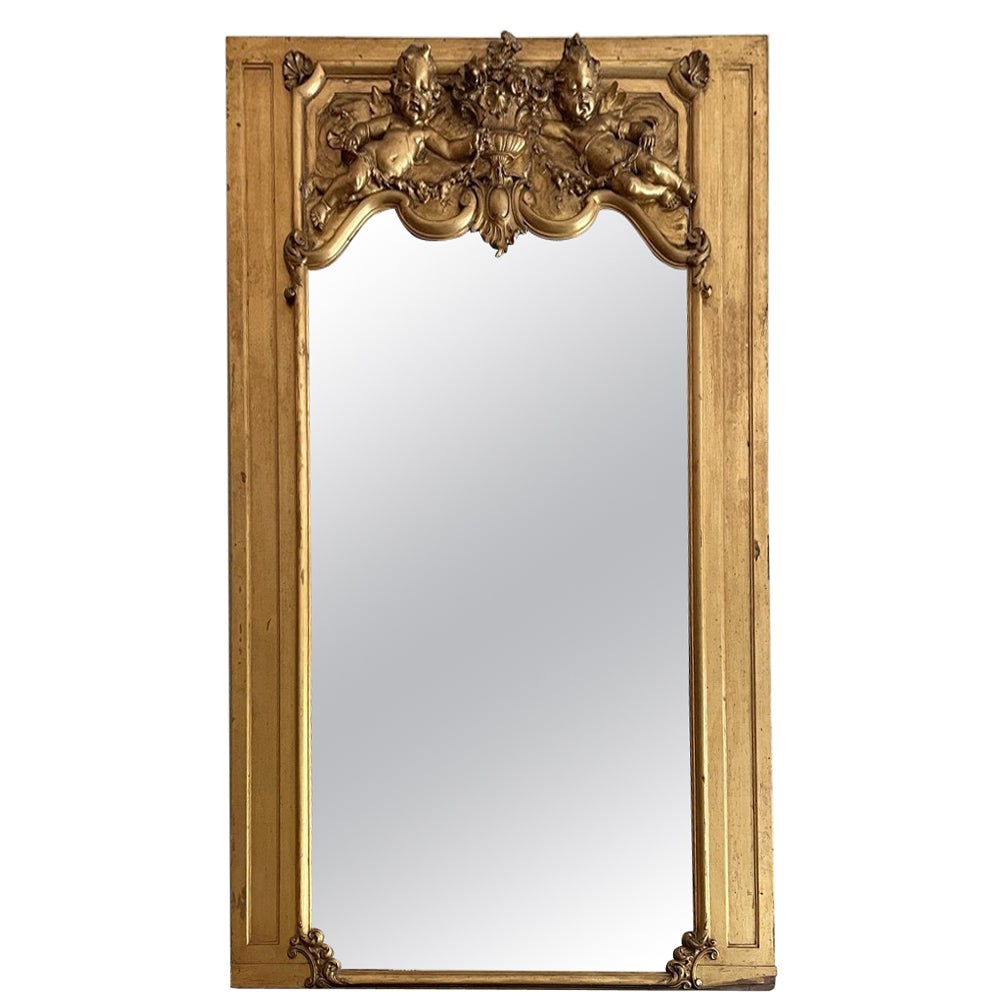 Miroir chérubin pailleté du XIXe siècle