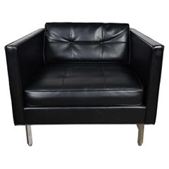 Modern Maurice Villency Black Vinyl Faux Leather Button Back Cube Club Chair