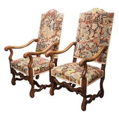 Pair of Antique Walnut Wood Os De Mouton Armchairs from France, C. 1880