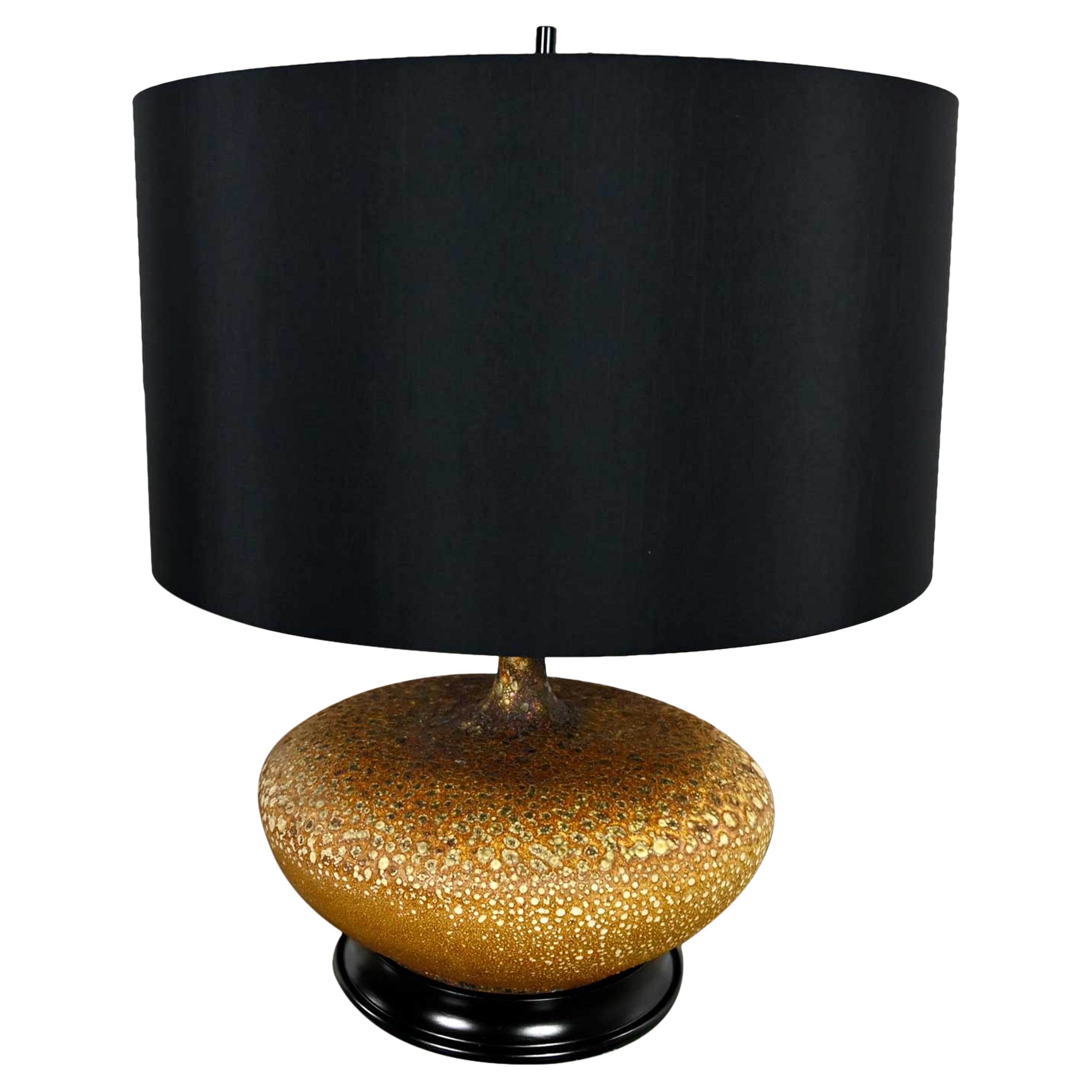 Mid-Century Modern Lava Glazed Large Scale Table Lamp New Faux Silk Drum Shade
