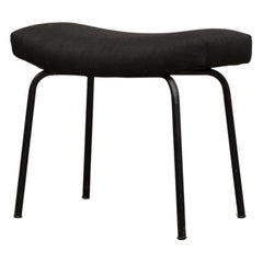 Used Pierre Guariche Attributed Black Upholstered Foot Stool with Black Tubular Legs