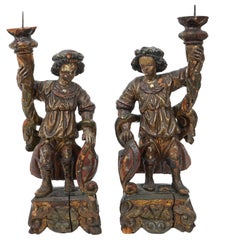 Pair of Wonderful 18th Ct Italian Figural Prickets or Candlesticks