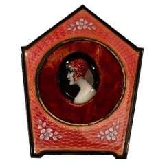 French Enameled Guilloche Portrait of a Lady in Red